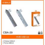 Hub USB Macho,  1 USB 3.0, 3 USB 2.0 Femea Slim cba29 aGold