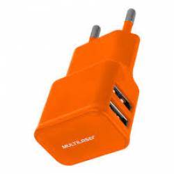 Carregador Plug Portatil de Parede 2 Pinos c/2 USB Celular e Outros Laranja mLtCB095L Multilaser