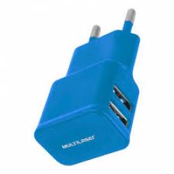 Carregador Plug Portatil de Parede 2 Pinos c/2 USB Celular e Outros Azul mLtCB095A Multilaser
