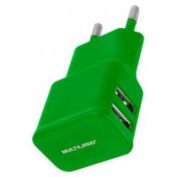 Carregador Plug Portatil de Parede 2 Pinos c/2 USB Celular e Outros St mLtCB095 Verde Multilaser
