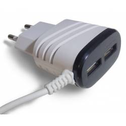 Carregador USB c/Cabo V8 c/2 USB Plug 2P Celular e Outros Charger Oem Bco/Pto Dani