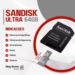 Cartão de Memória 64gb 80mb/s p/Câmeras MicroSDXC Ultra Sandisk