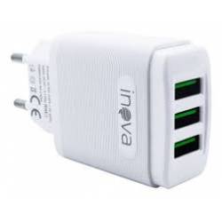 Carregador Plug Portatil de Parede 2 Pinos c/3 USB 5.1A Celular e Outros Branco InovaDani