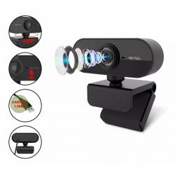 Webcam Full Hd 1080p Usb C/ Microfone Câmera Visão 360º Pc Preta