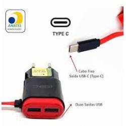 Carregador Tipo C TYPE-C  p/Celular e Divs Rapido c/2 USB Fast 5.1A LE518c