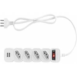 Protetor Eletrônico c/ 4 Tomadas e 2 USB - EPE 204 USB BR Intelbras