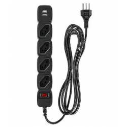 Protetor Eletrônico c/ 4 Tomadas e 2 USB - EPE 204 USB PT Intelbras