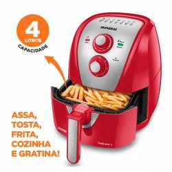 Fritadeira Elétrica Sem Óleo 4L Air Fryer AFN-40-BI Vermelho/Inox 1500W 220V Mondial