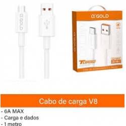 Cabo USB p/ V8  Com 1.0mt até 6A Rápido Turbo CB1001 Branco Agold