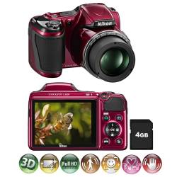 Camera Digital Nikon 16mp 30x Full Hd Vermelha c/ 4gb SD