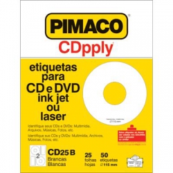 Etiqueta p/ DVD/CDCD25B Branco Pimaco
